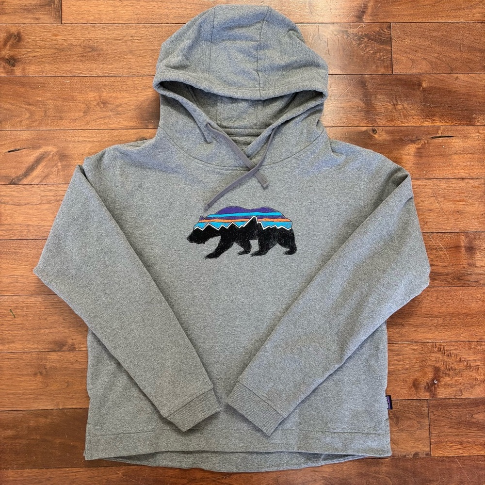 Patagonia Women’s Gray Hoodie Size Large Fitz Roy Bear Uprisal